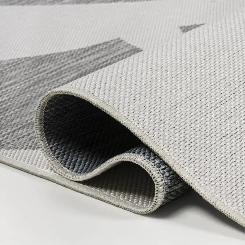 8' Gray And Cream Abstract Indoor Outdoor Runner Rug Photo 7