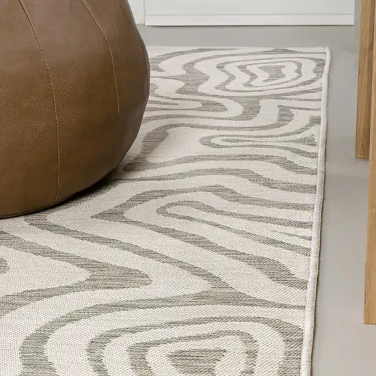 8' Gray And Cream Abstract Washable Indoor Outdoor Runner Rug Photo 5