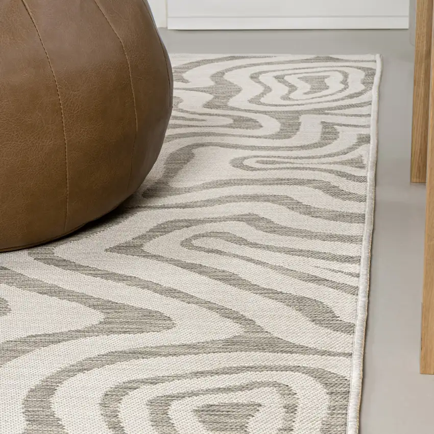 8' Gray And Cream Abstract Washable Indoor Outdoor Runner Rug Photo 5