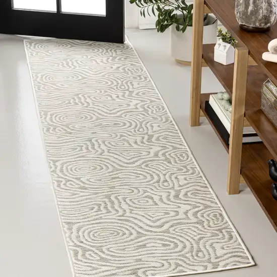 8' Gray And Cream Abstract Washable Indoor Outdoor Runner Rug Photo 1