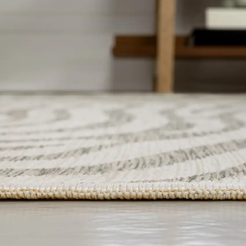 8' Gray And Cream Abstract Washable Indoor Outdoor Runner Rug Photo 7