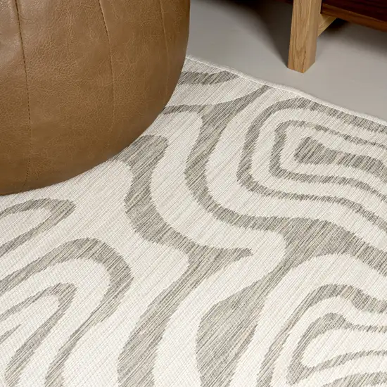 8' Gray And Cream Abstract Washable Indoor Outdoor Runner Rug Photo 4