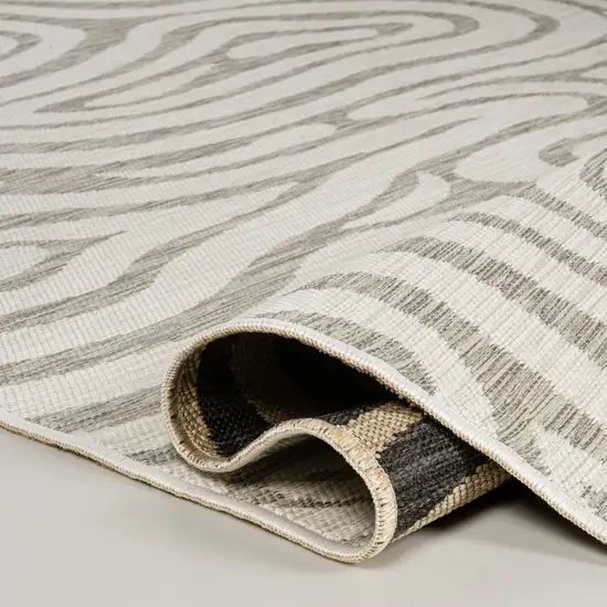 8' Gray And Cream Abstract Washable Indoor Outdoor Runner Rug Photo 8