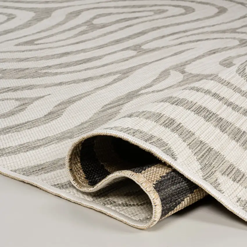 8' Gray And Cream Abstract Washable Indoor Outdoor Runner Rug Photo 8