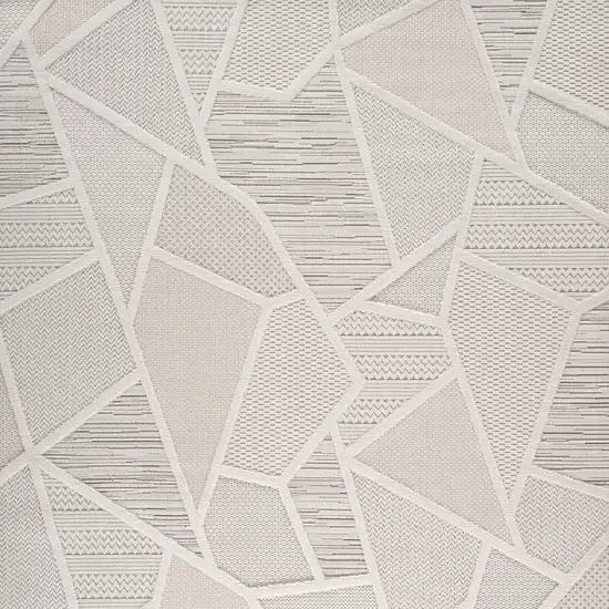 8' Gray And Cream Geometric Runner Rug Photo 5