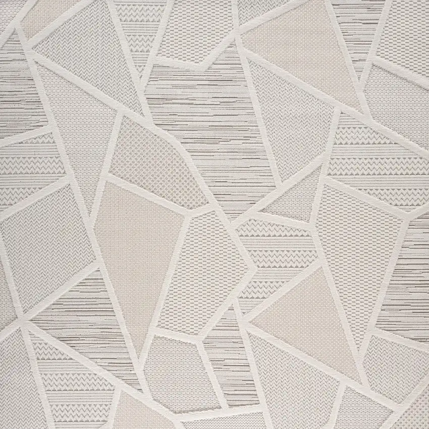 8' Gray And Cream Geometric Runner Rug Photo 5