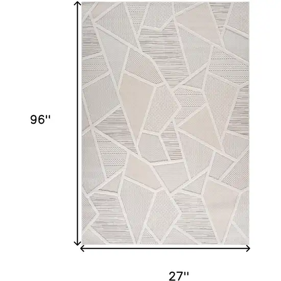 8' Gray And Cream Geometric Runner Rug Photo 3