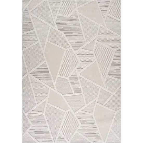 8' Gray And Cream Geometric Runner Rug Photo 2
