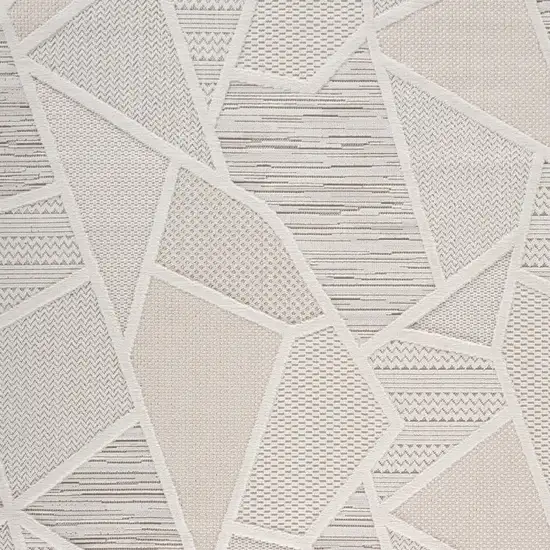 8' Gray And Cream Geometric Runner Rug Photo 4