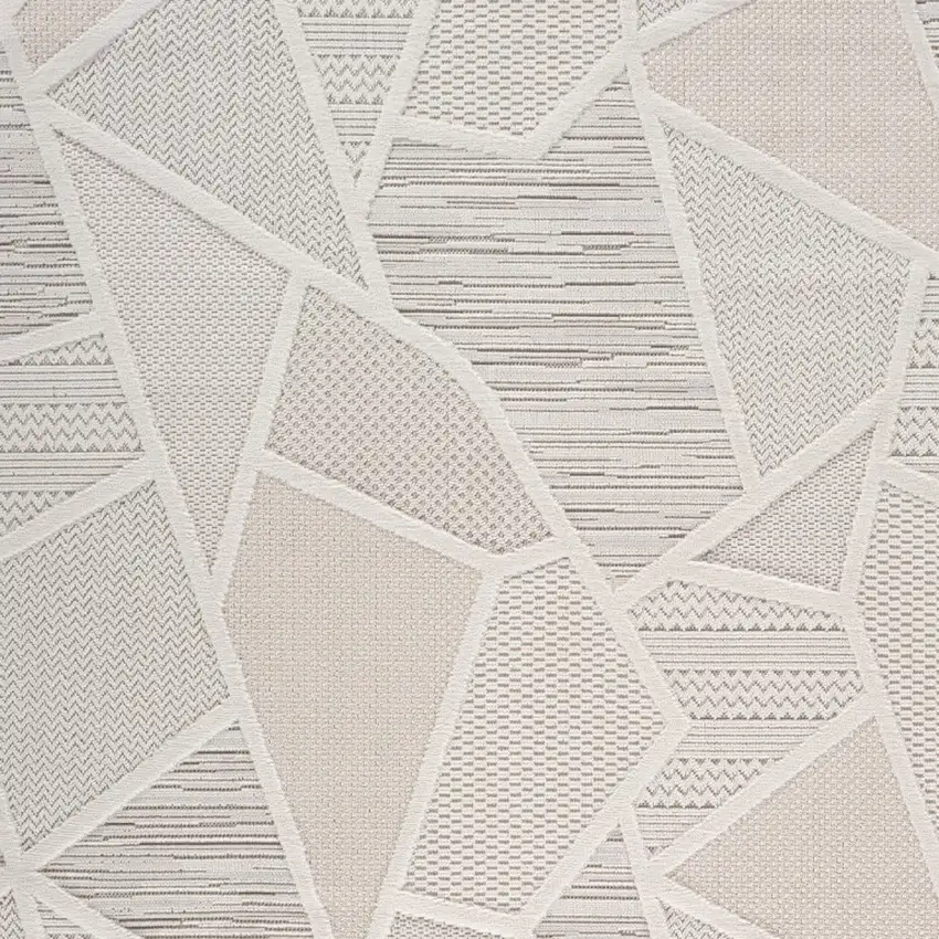 8' Gray And Cream Geometric Runner Rug Photo 4