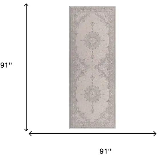 8' Gray And Cream Medallion Runner Rug Photo 7