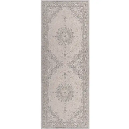 8' Gray And Cream Medallion Runner Rug Photo 2