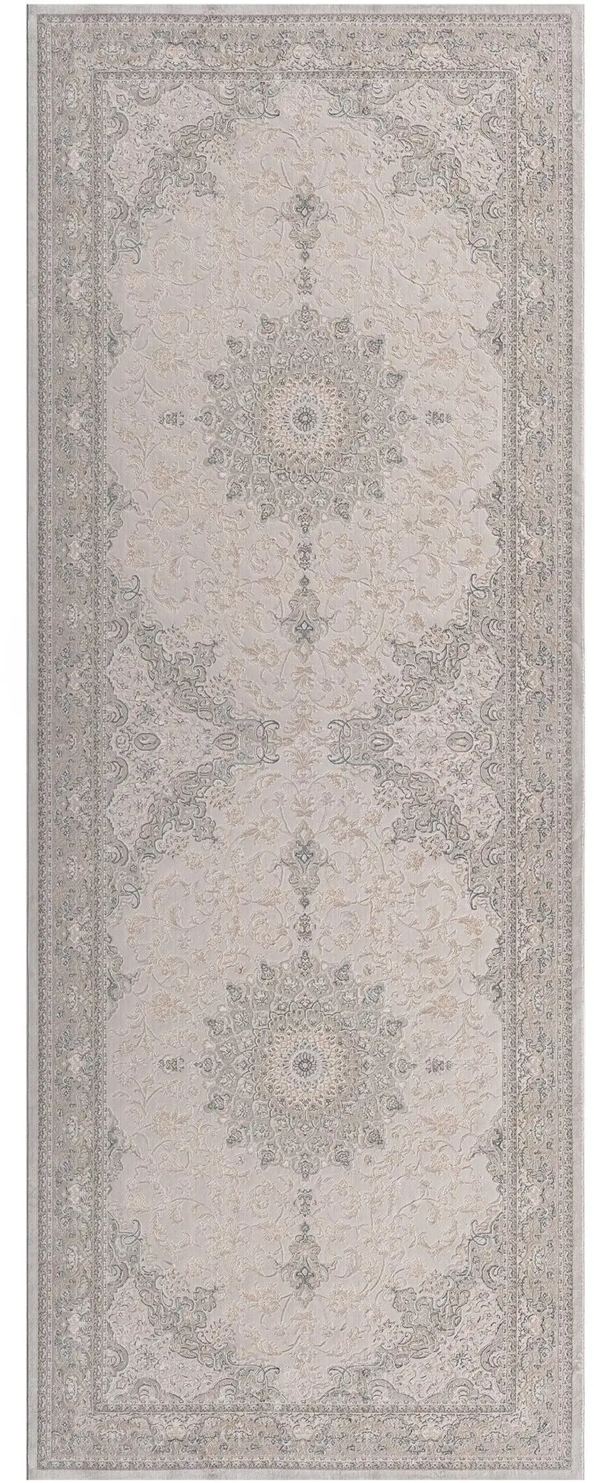 8' Gray And Cream Medallion Runner Rug Photo 2