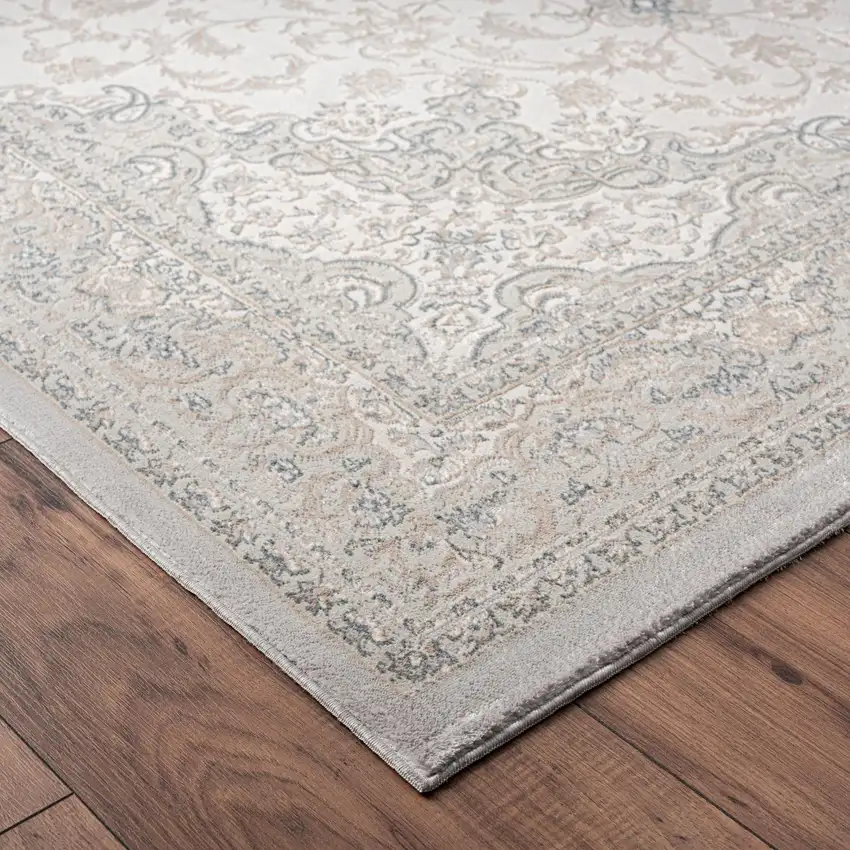 8' Gray And Cream Medallion Runner Rug Photo 3