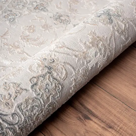 8' Gray And Cream Medallion Runner Rug Photo 4