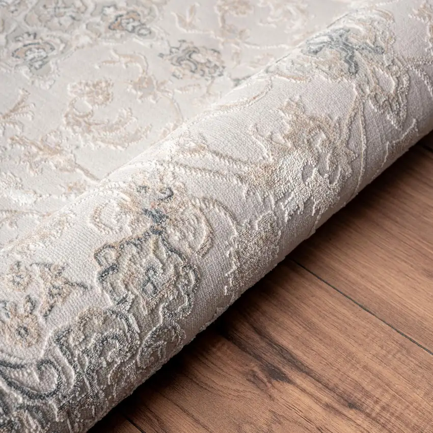 8' Gray And Cream Medallion Runner Rug Photo 4