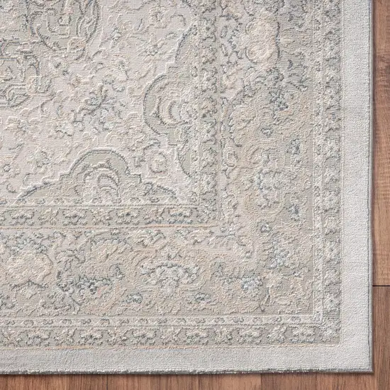 8' Gray And Cream Medallion Runner Rug Photo 5