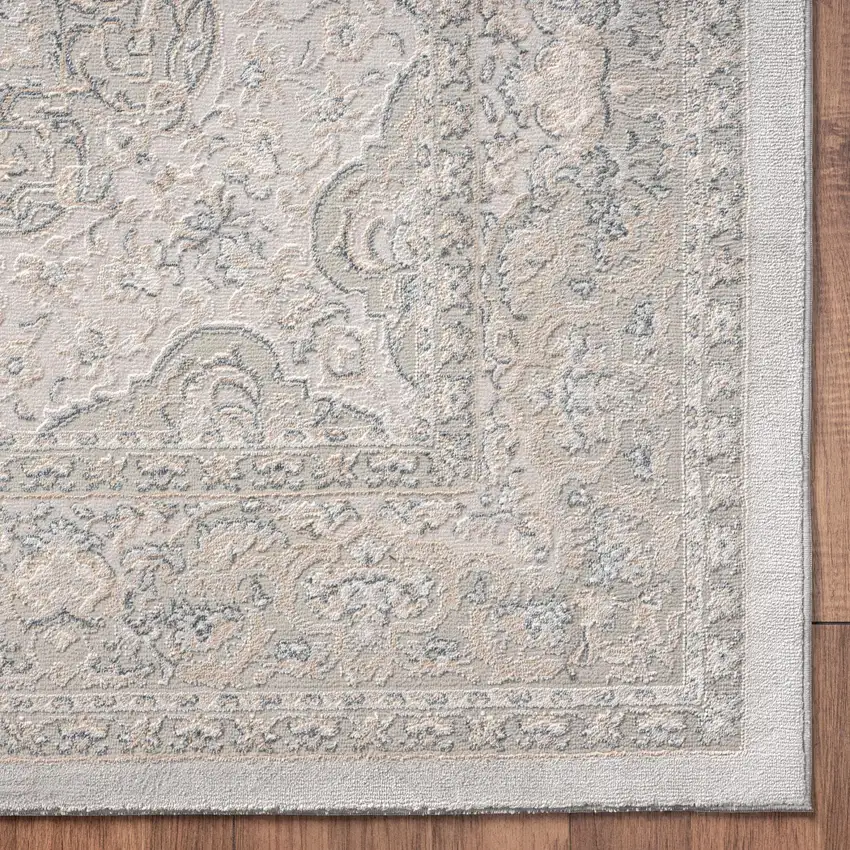 8' Gray And Cream Medallion Runner Rug Photo 5
