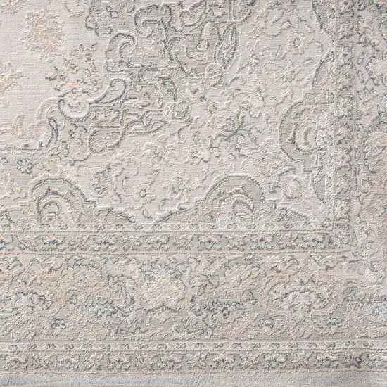 8' Gray And Cream Medallion Runner Rug Photo 6