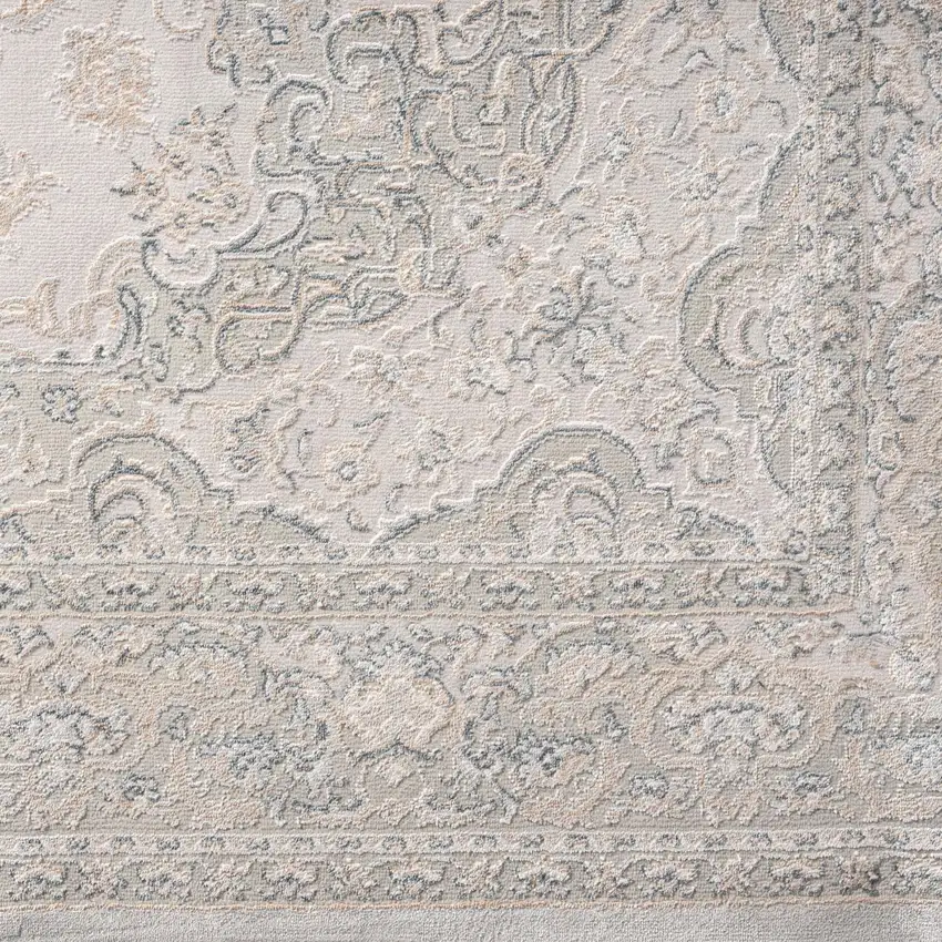 8' Gray And Cream Medallion Runner Rug Photo 6