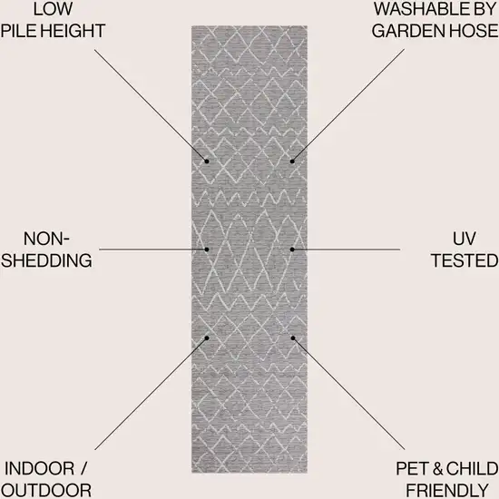 10' Gray And Cream Moroccan Indoor Outdoor Runner Rug Photo 9