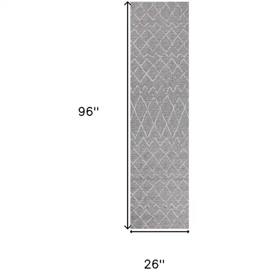 8' Gray And Cream Moroccan Indoor Outdoor Runner Rug Photo 3
