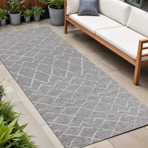 Photo of 8' Gray And Cream Moroccan Indoor Outdoor Runner Rug