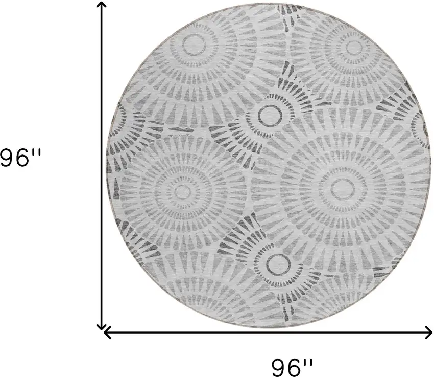 8' Gray And Dark Gray Round Geometric Washable Indoor Outdoor Area Rug Photo 3