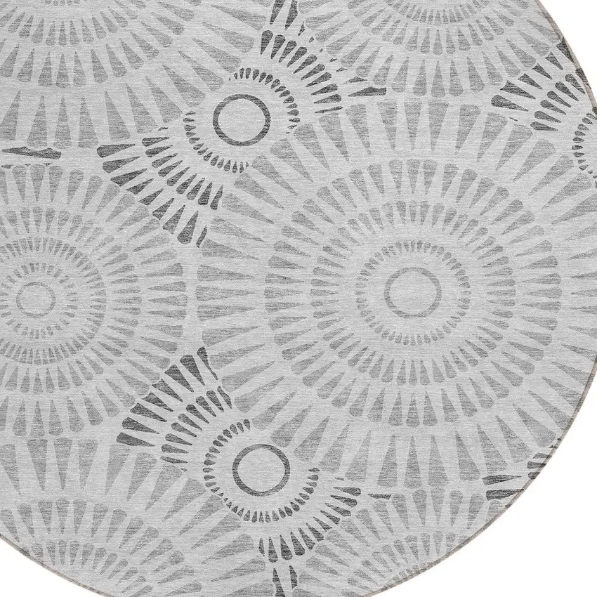 8' Gray And Dark Gray Round Geometric Washable Indoor Outdoor Area Rug Photo 5