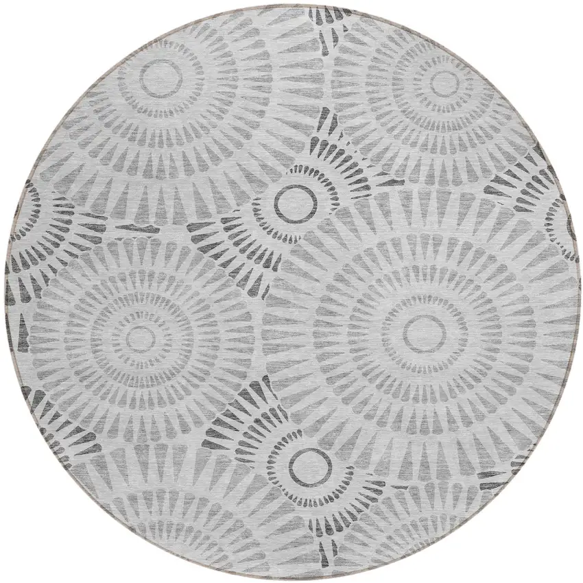 8' Gray And Dark Gray Round Geometric Washable Indoor Outdoor Area Rug Photo 2