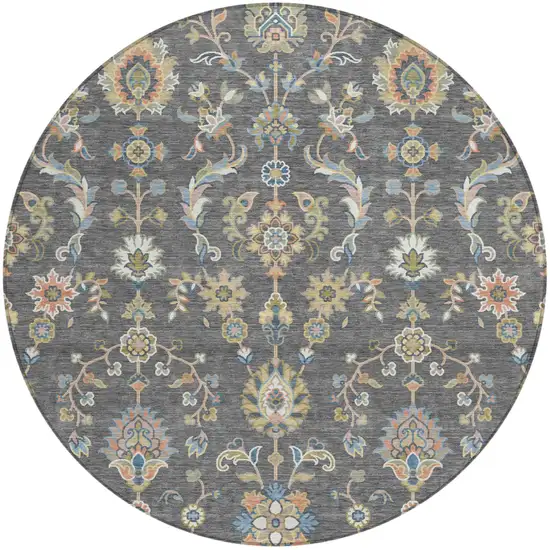 8' Gray And Denim Blue Round Abstract Washable Indoor Outdoor Area Rug Photo 1