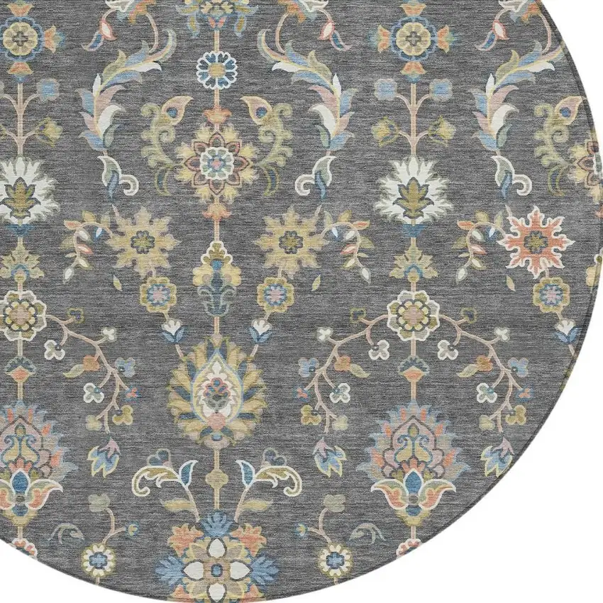 8' Gray And Denim Blue Round Abstract Washable Indoor Outdoor Area Rug Photo 2