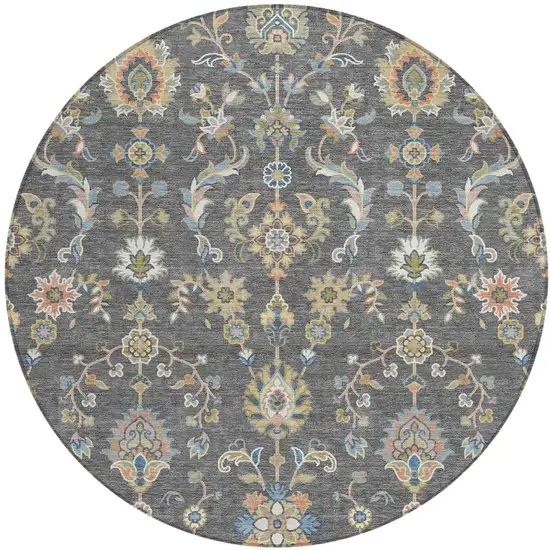 8' Gray And Denim Blue Round Abstract Washable Indoor Outdoor Area Rug Photo 3