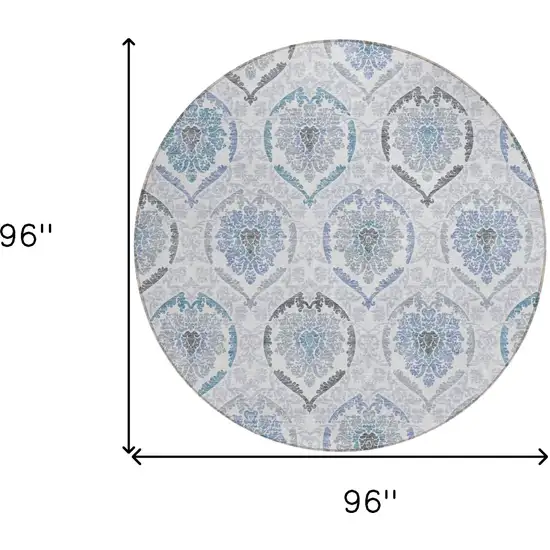8' Gray And Denim Blue Round Medallion Washable Indoor Outdoor Area Rug Photo 3