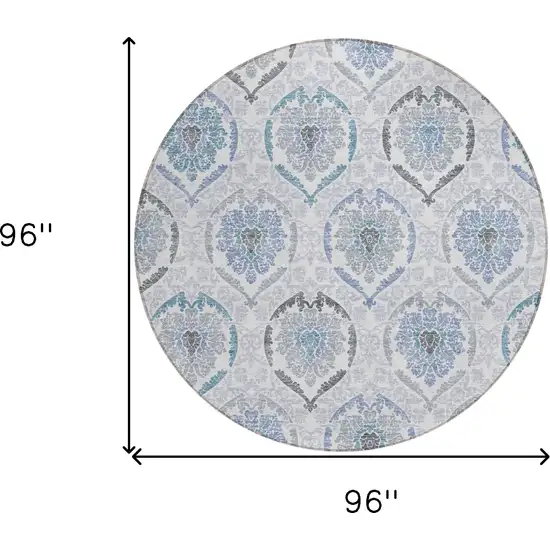 8' Gray And Denim Blue Round Medallion Washable Indoor Outdoor Area Rug Photo 3