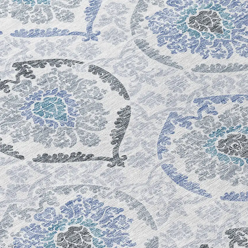 8' Gray And Denim Blue Round Medallion Washable Indoor Outdoor Area Rug Photo 8
