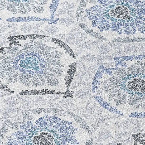 8' Gray And Denim Blue Round Medallion Washable Indoor Outdoor Area Rug Photo 8