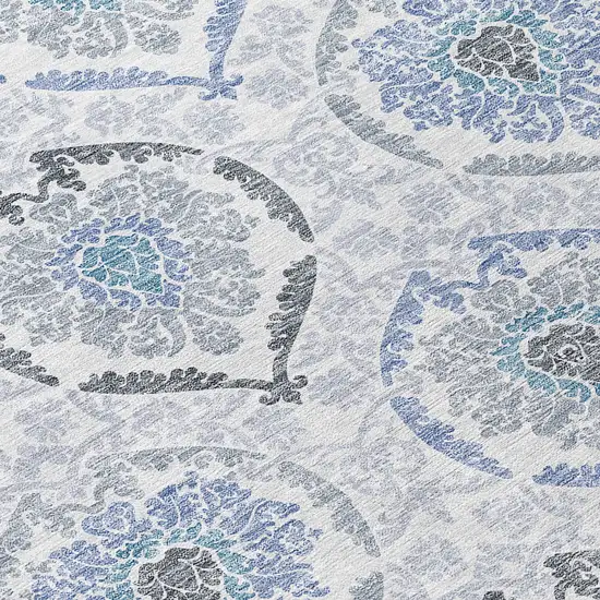 8' Gray And Denim Blue Round Medallion Washable Indoor Outdoor Area Rug Photo 8