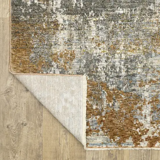 8' Gray And Gold Abstract Runner Rug With Fringe Photo 9