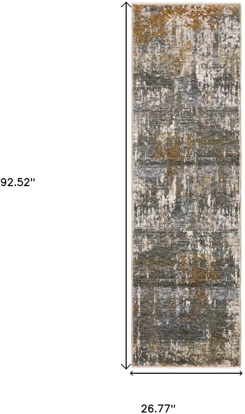 8' Gray And Gold Abstract Runner Rug With Fringe Photo 3