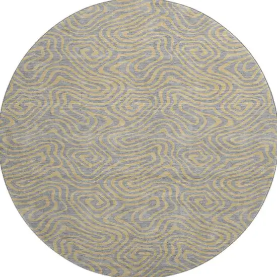 8' Gray And Gold Abstract Washable Round Rug With UV Protection Photo 2