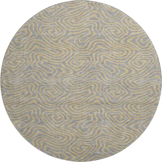 8' Gray And Gold Abstract Washable Round Rug With UV Protection Photo 1
