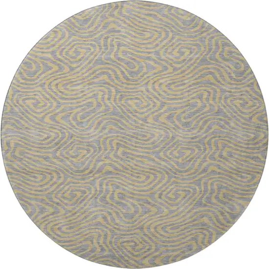 8' Gray And Gold Abstract Washable Round Rug With UV Protection Photo 3