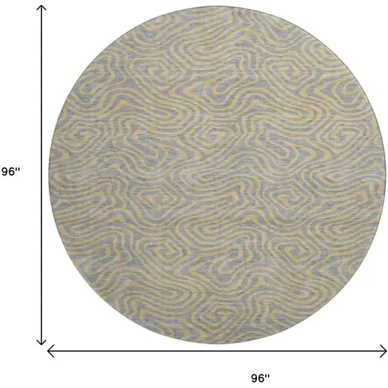 8' Gray And Gold Abstract Washable Round Rug With UV Protection Photo 9