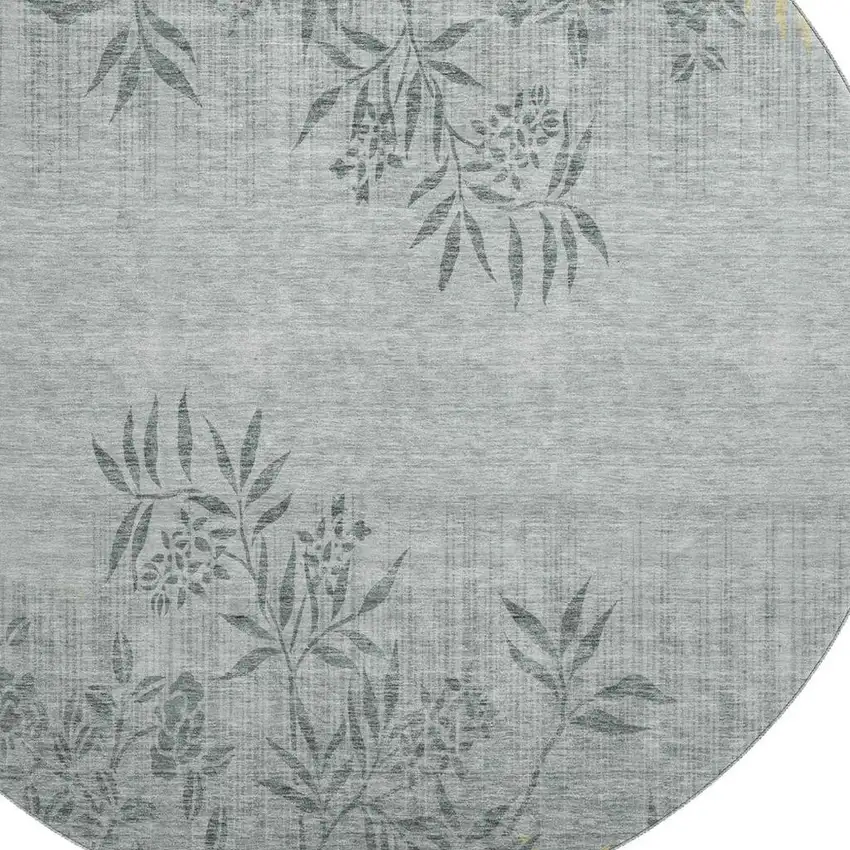 8' Gray And Gold Floral Washable Round Rug With UV Protection Photo 2