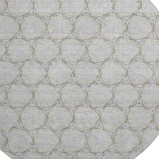 8' Gray And Gold Geometric Washable Round Rug With UV Protection Photo 2