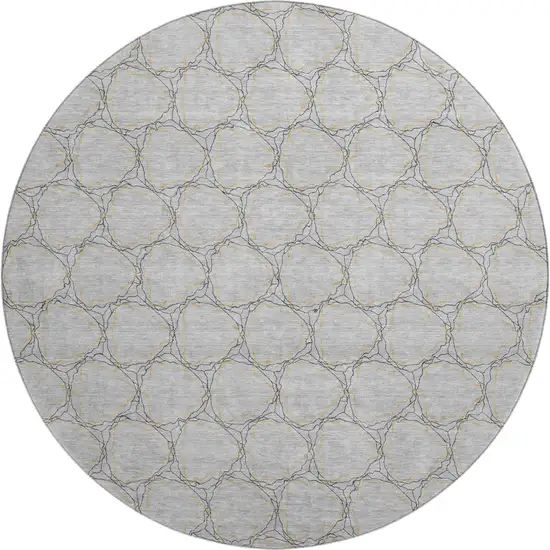8' Gray And Gold Geometric Washable Round Rug With UV Protection Photo 1