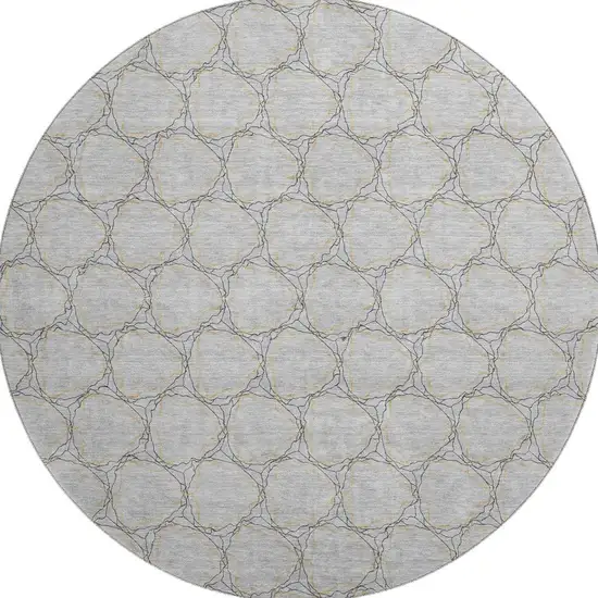 8' Gray And Gold Geometric Washable Round Rug With UV Protection Photo 4