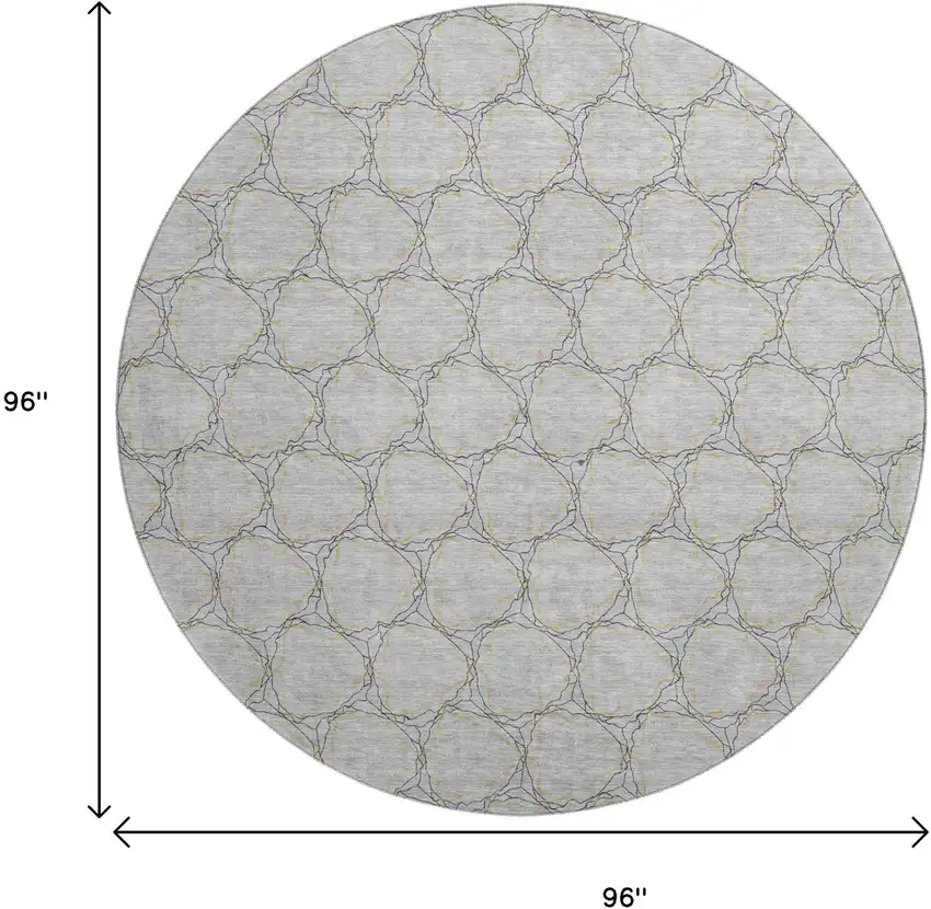 8' Gray And Gold Geometric Washable Round Rug With UV Protection Photo 9