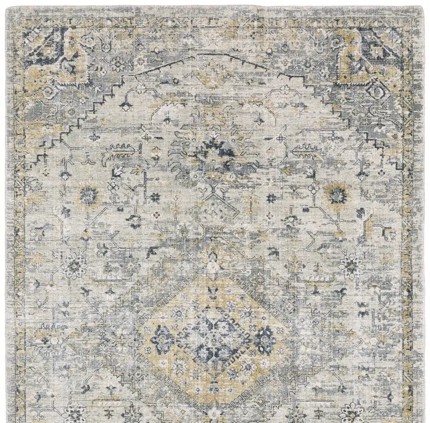 10' Gray And Gold Medallion Hand Tufted Runner Rug Photo 5